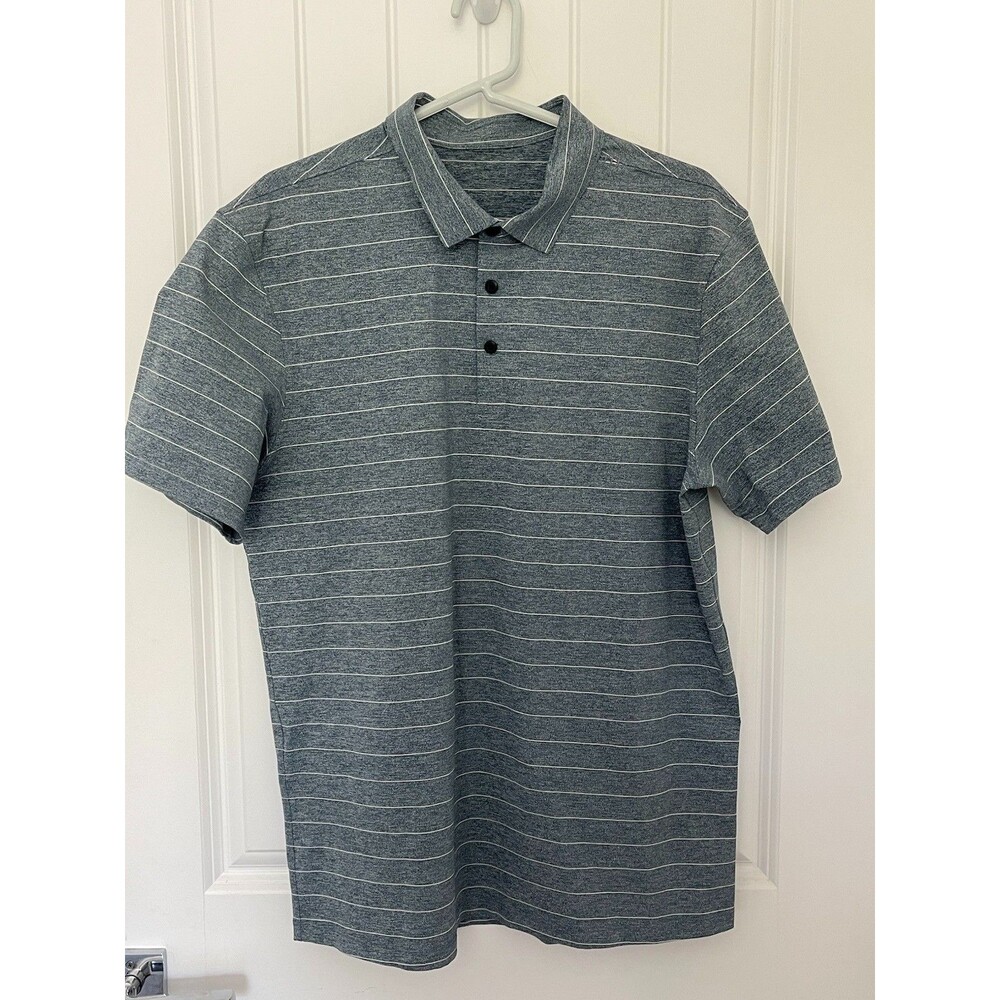 Lululemon Evolution Polo Shirt Mens Medium Blue Stripe Performance Golf $88
